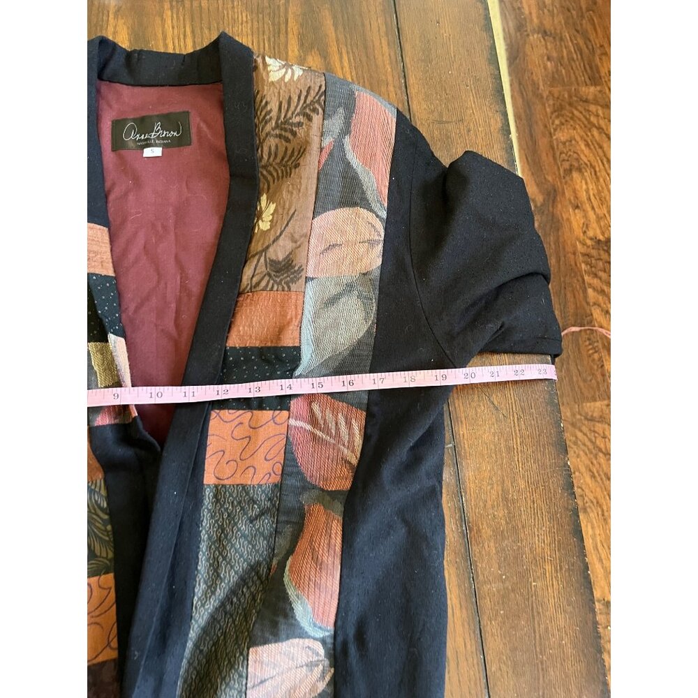 Anna Brown Open Blazer Jacket Patchwork Quilt Art… - image 8